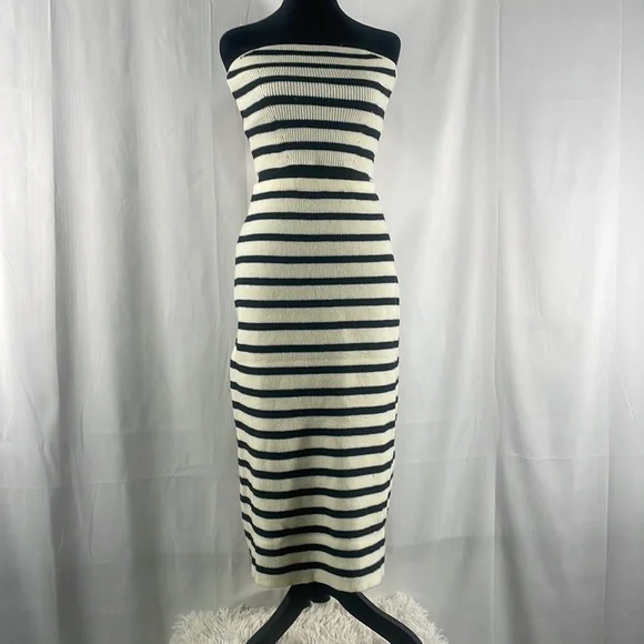 Strapless 2 piece sweater dress, skirt,tube top, black,white,stripped, Large,New - Picture 6 of 6